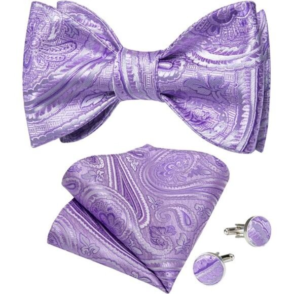 Men Bow Tie Paisley Striped 09 Purple - Picture 1 of 6